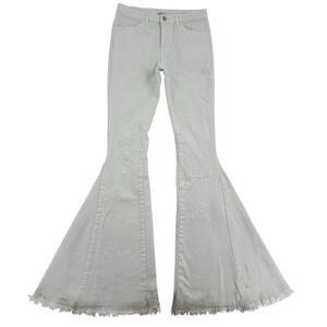 Saints And Hearts White Flare Small Jeans Raw Hem Bell Bottom Wide Leg Hippie